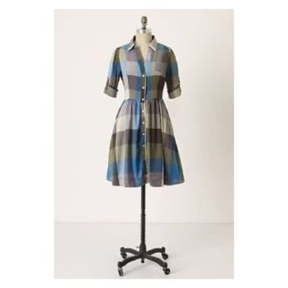 Anthropologie Blue and Green Plaid Dress